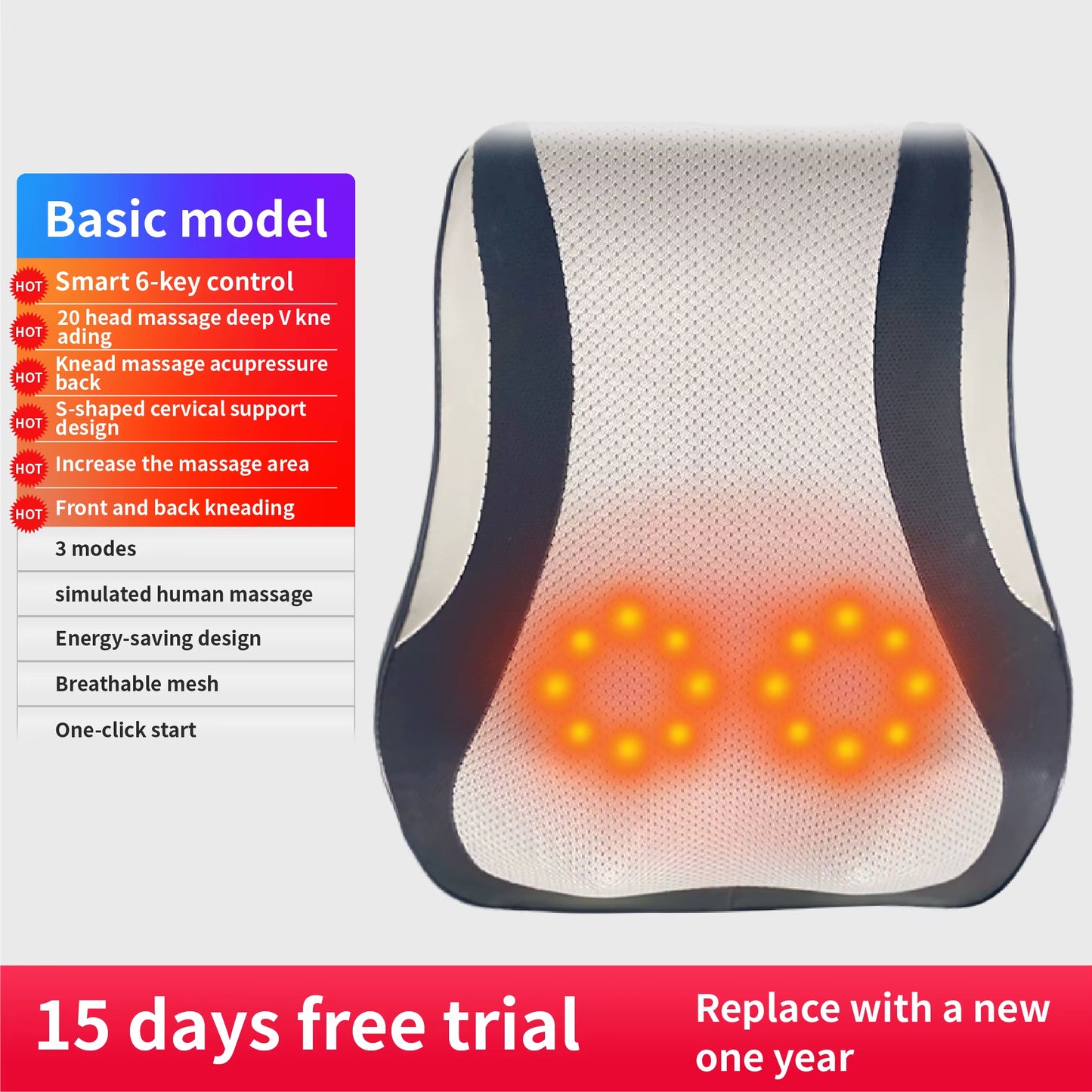 Electric Cervical Pillow for Neck Airbag Ttraction Shiatsu Head Body Back Waist Massager Car with Heating Vibrating Massage