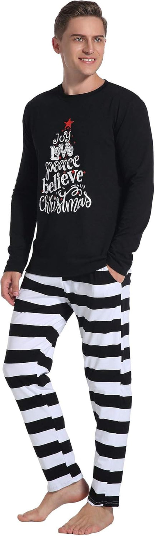 Christmas Couple Pajamasmatching Sets Adults Long Sleeve Set Xmas Striped Pajamas Men Women Plaid Pjs Sleepwear