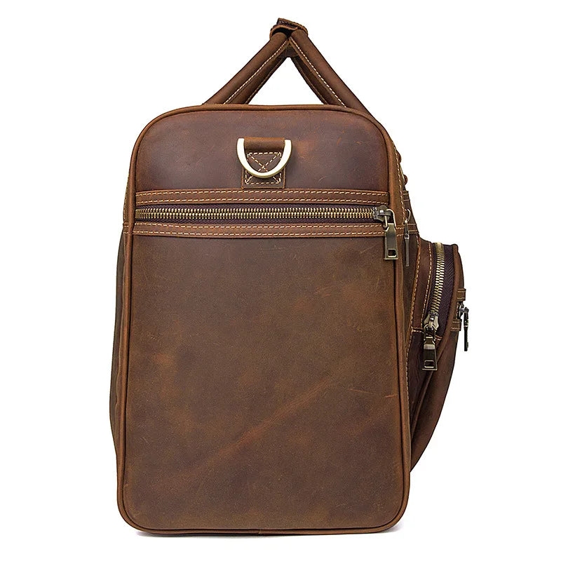 Men'S Crazy Horse Leather Travel Bag Cow Leather Big Travel Duffel Durable Cowhide Weekend Bag Man Genuine Leather Luggage Bag