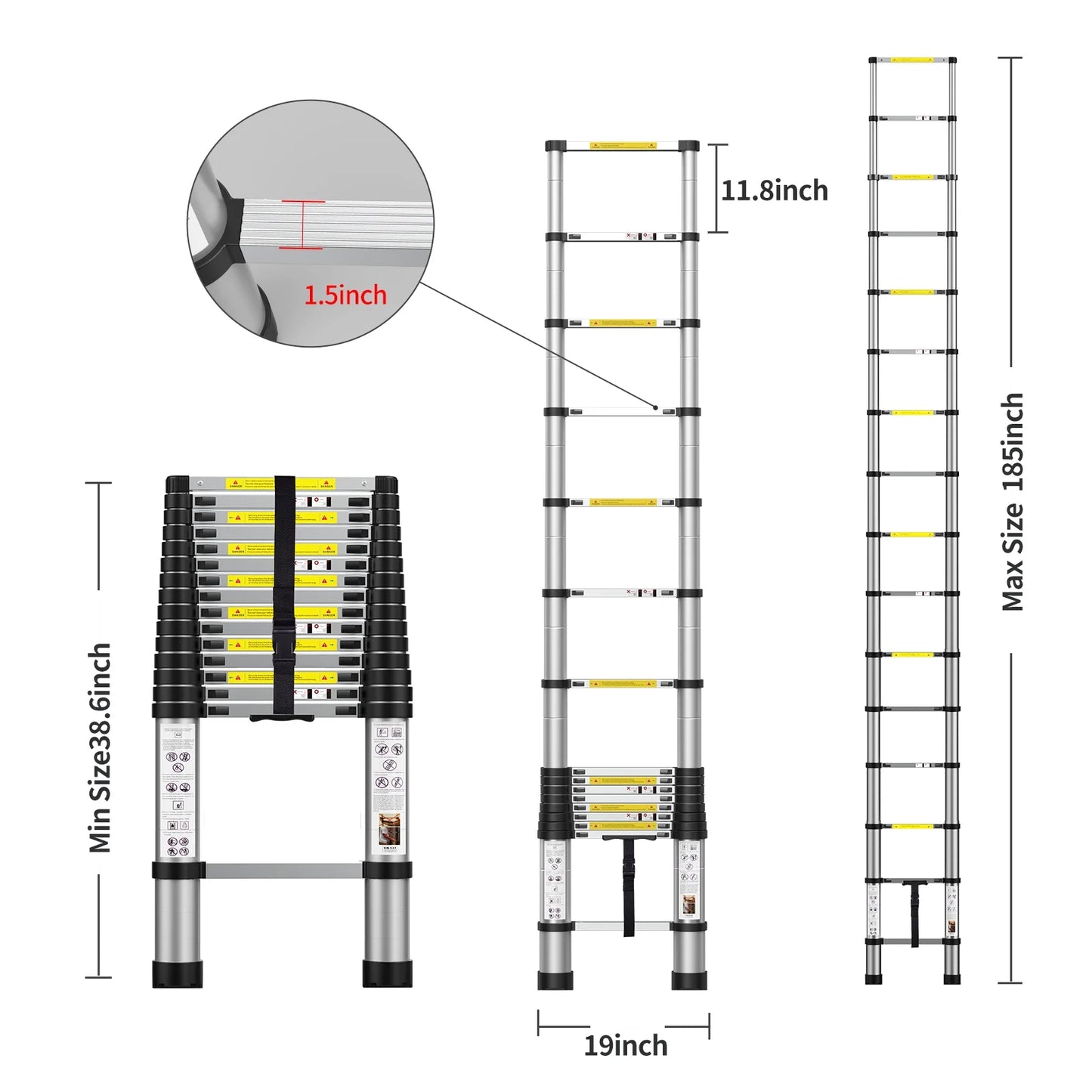 15.5 FT Telescoping Aluminum Extension Ladder with 2 Triangle Stabilizers, Heavy Duty 330Lbs Max Capacity, Multi-Purpose Collapsible Ladder for RV or Outdoor Work