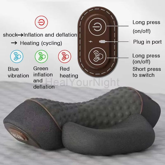 Electric Neck Massage Pillow Heating Vibration Neck Massager Back Cervical Traction Relax Sleeping Memory Foam Spine Support