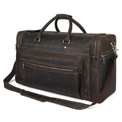 Men'S Crazy Horse Leather Travel Bag Cow Leather Big Travel Duffel Durable Cowhide Weekend Bag Man Genuine Leather Luggage Bag
