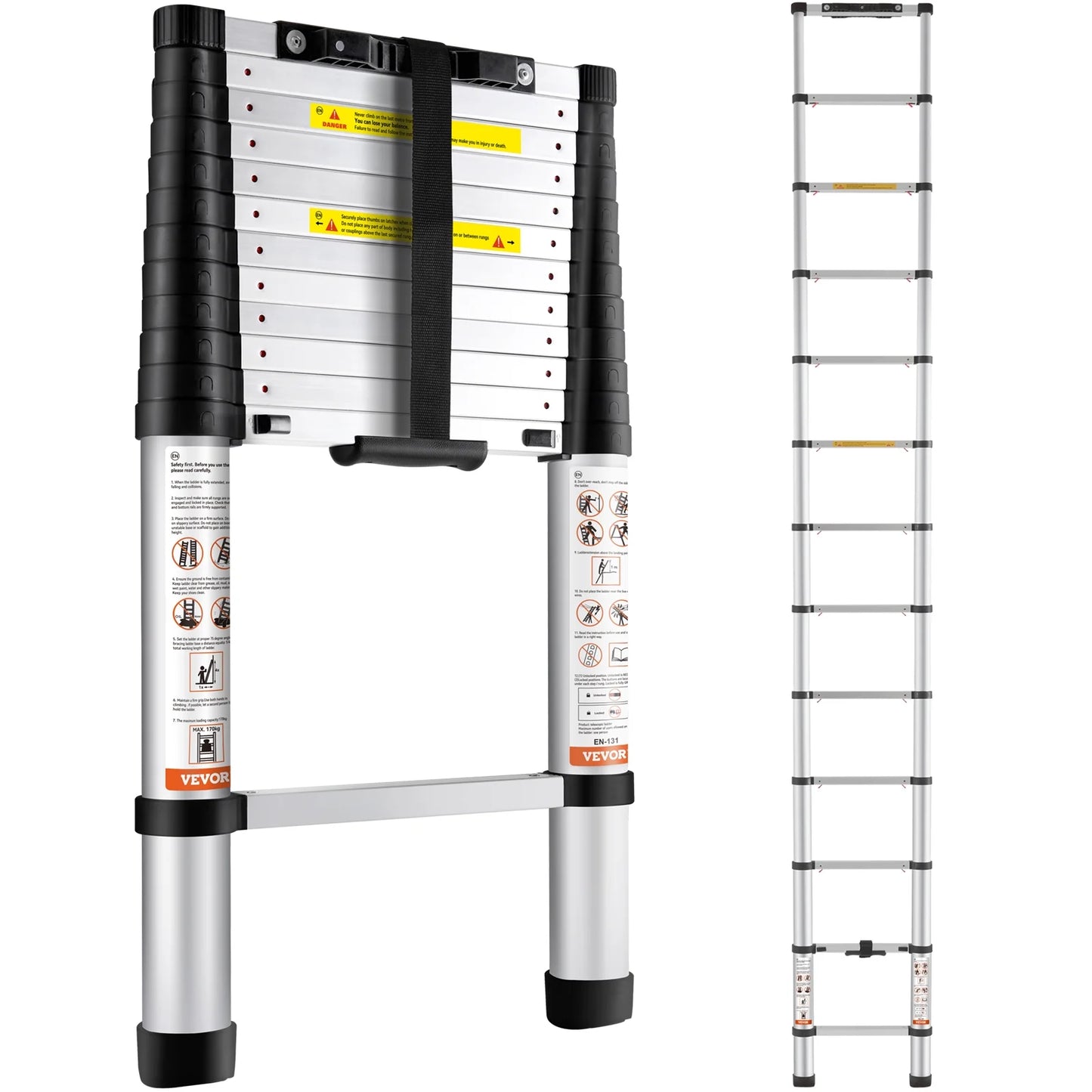 12.5FT Telescoping Ladder 375Lbs Load Capacity Aluminum Telescopic Extension Ladder, Multi-Purpose Collapsible Ladder for Rv，Home or Outdoor Work