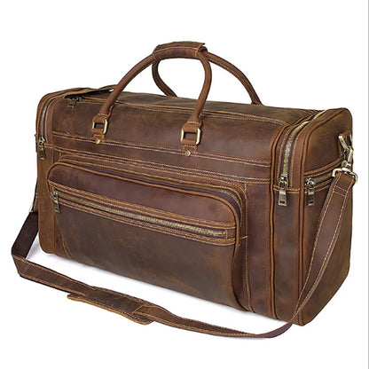 Men'S Crazy Horse Leather Travel Bag Cow Leather Big Travel Duffel Durable Cowhide Weekend Bag Man Genuine Leather Luggage Bag