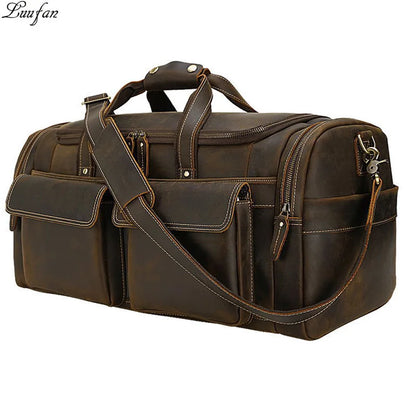 Men'S Crazy Horse Leather Travel Bag Cow Leather Big Travel Duffel Durable Cowhide Weekend Bag Man Genuine Leather Luggage Bag