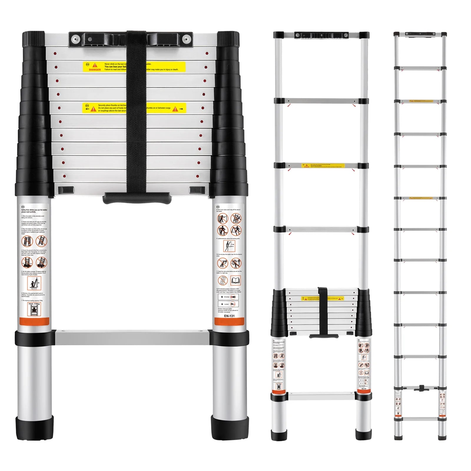 12.5FT Telescoping Ladder 375Lbs Load Capacity Aluminum Telescopic Extension Ladder, Multi-Purpose Collapsible Ladder for Rv，Home or Outdoor Work
