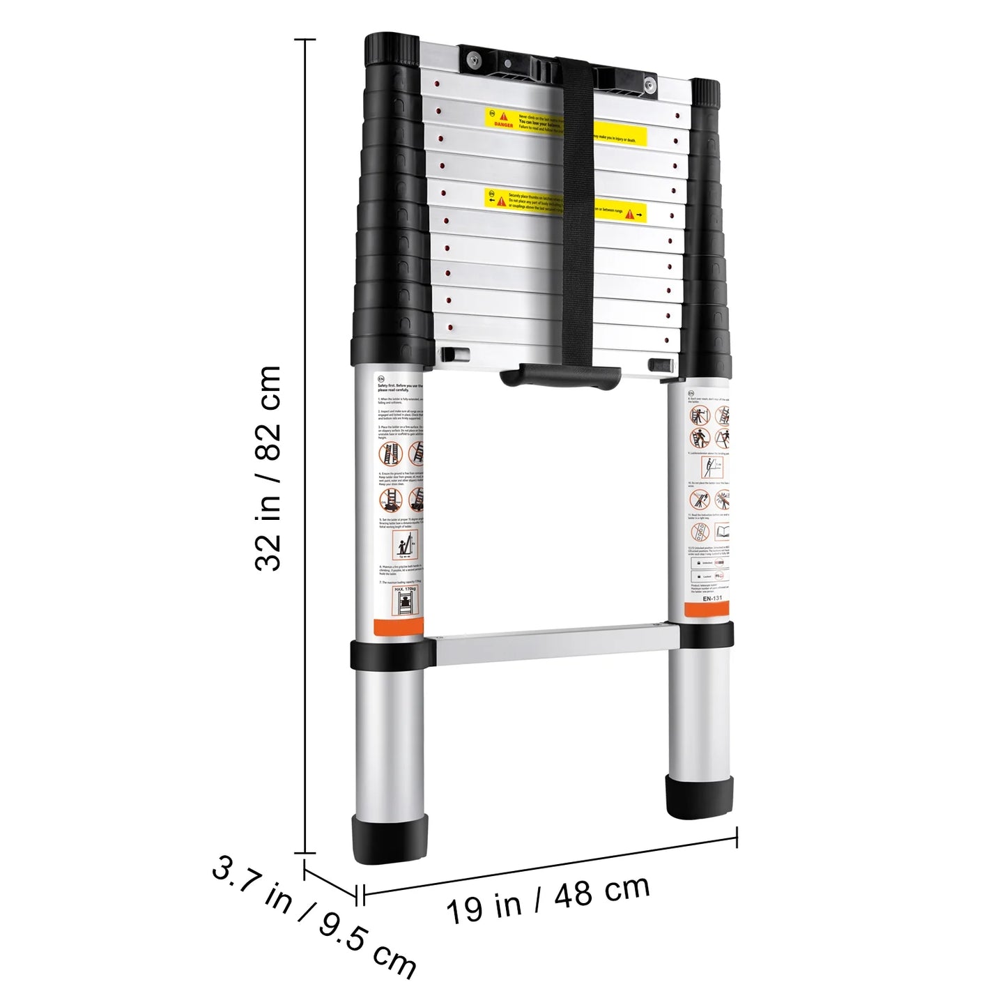 12.5FT Telescoping Ladder 375Lbs Load Capacity Aluminum Telescopic Extension Ladder, Multi-Purpose Collapsible Ladder for Rv，Home or Outdoor Work