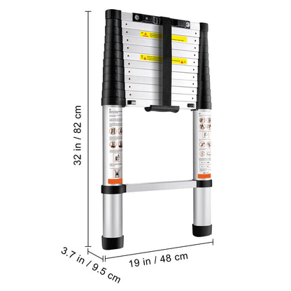12.5FT Telescoping Ladder 375Lbs Load Capacity Aluminum Telescopic Extension Ladder, Multi-Purpose Collapsible Ladder for Rv，Home or Outdoor Work